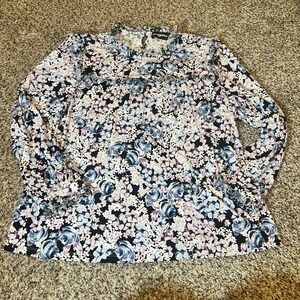 Karl Lagerfeld Paris‎ Floral Print Long Sleeve Ruffle Blouse Womens XL